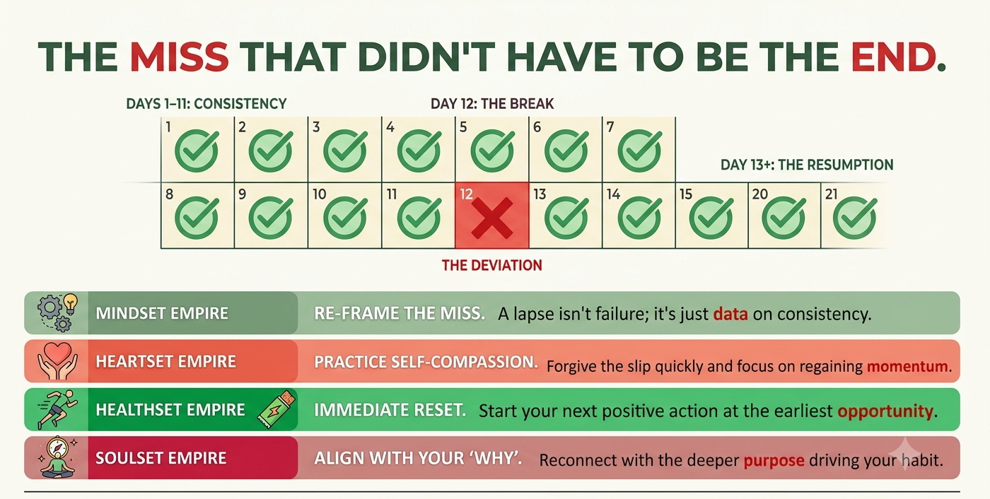Setting goals for the new year infographic about consistency, setbacks, and starting again after a miss