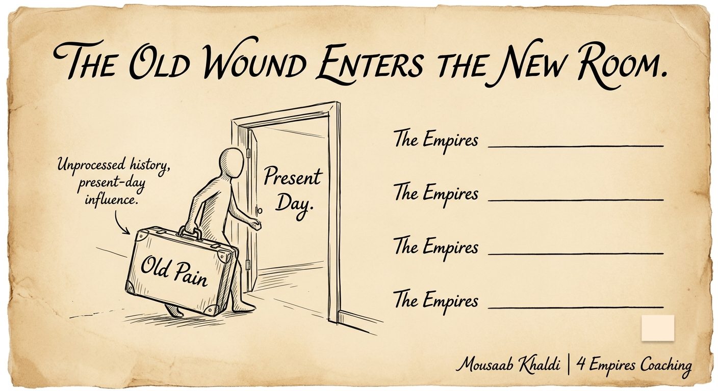 Executive coaching for career transitions sketch about carrying old pain into a new room