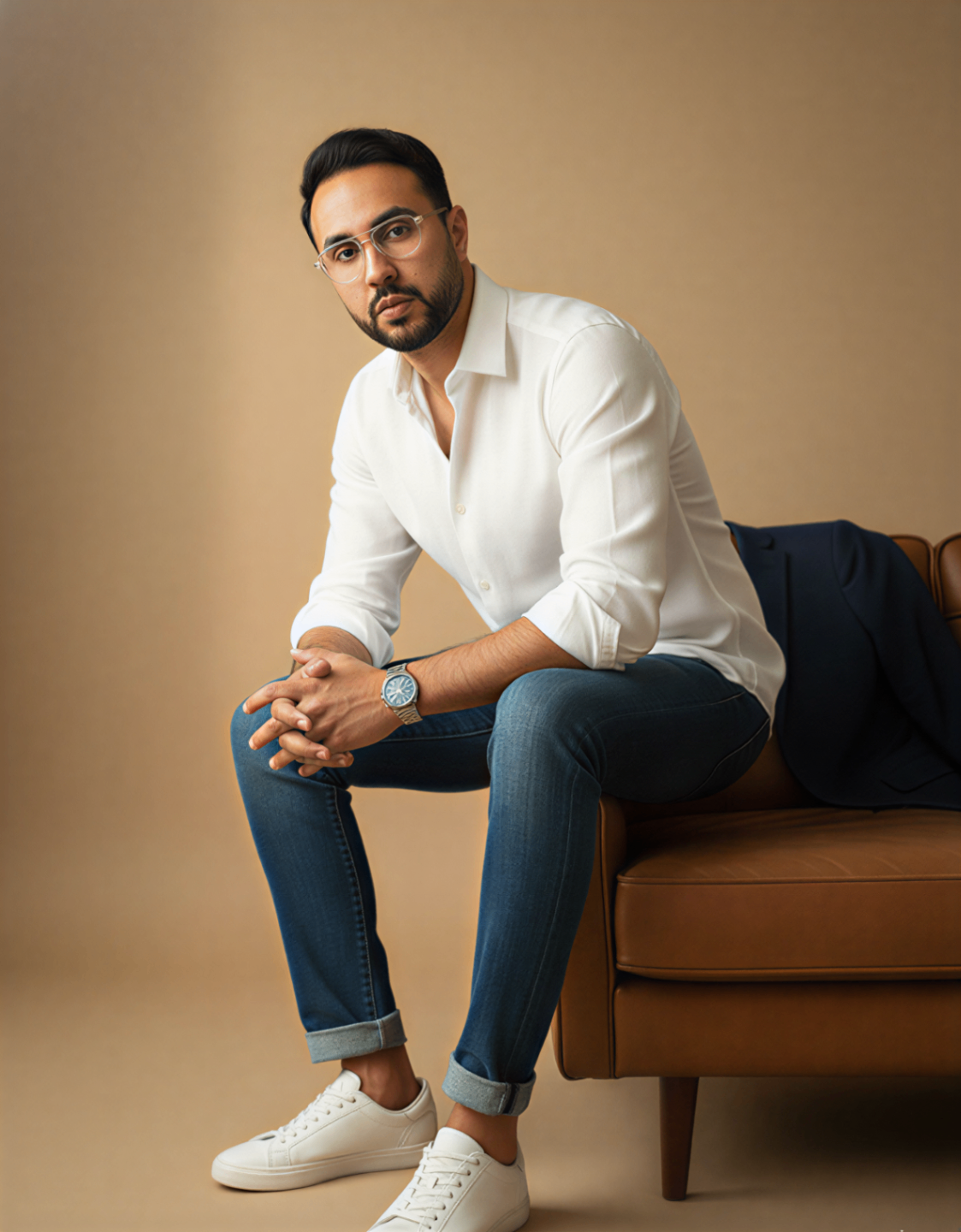 Mousaab Khaldi, family business coach, in an approachable seated portrait