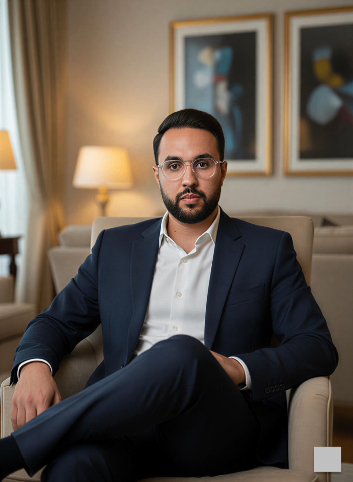 Mousaab Khaldi, executive coach for founders, seated in a private consulting session