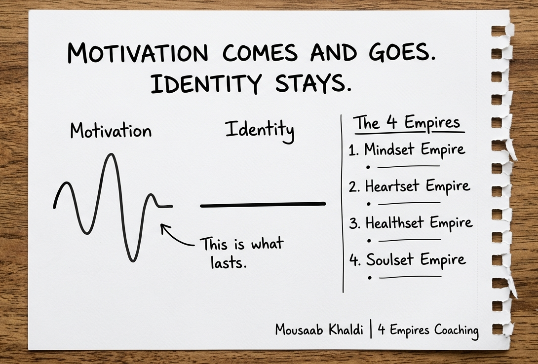 Accountability coaching for entrepreneurs sketch showing identity as what lasts when motivation fades