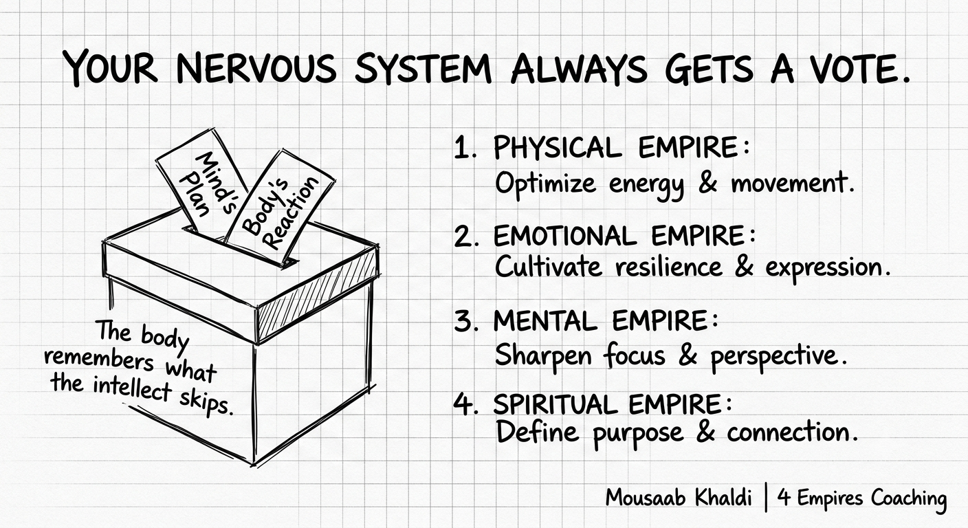 Executive coaching assessment sketch showing how the nervous system shapes leadership decisions