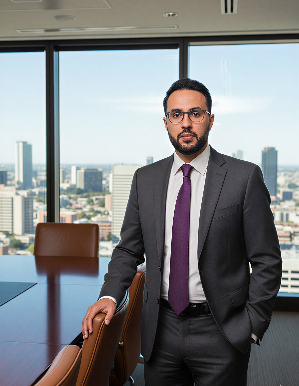 Mousaab Khaldi, executive coach for founders and executives, standing in a boardroom — private executive coaching packages grounded in the 4 Empires Coaching Model