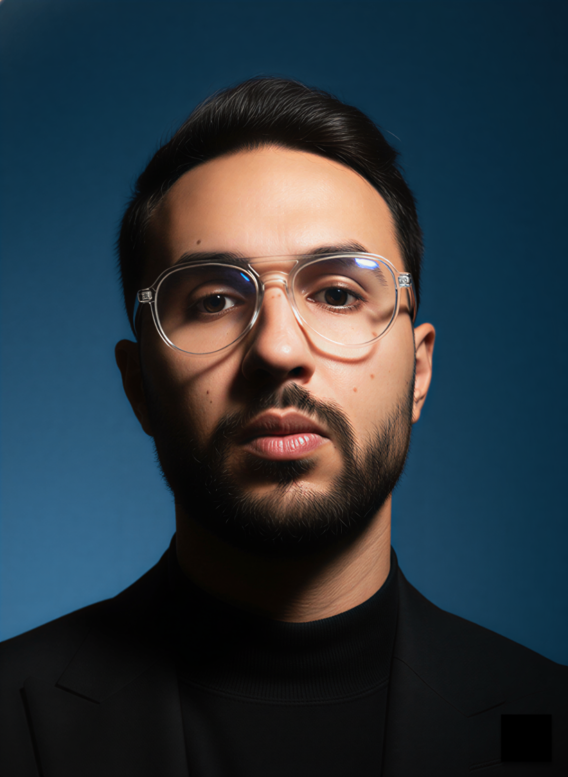 Mousaab Khaldi, executive presence coach, in a grounded studio portrait