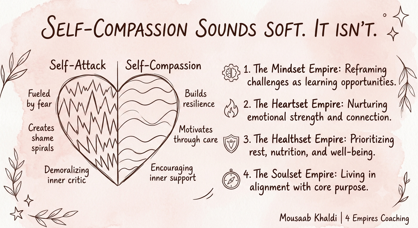 Learning to love and find happiness sketch contrasting self-attack with self-compassion