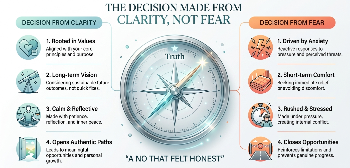 Business strategy coaching infographic comparing decisions made from clarity versus fear