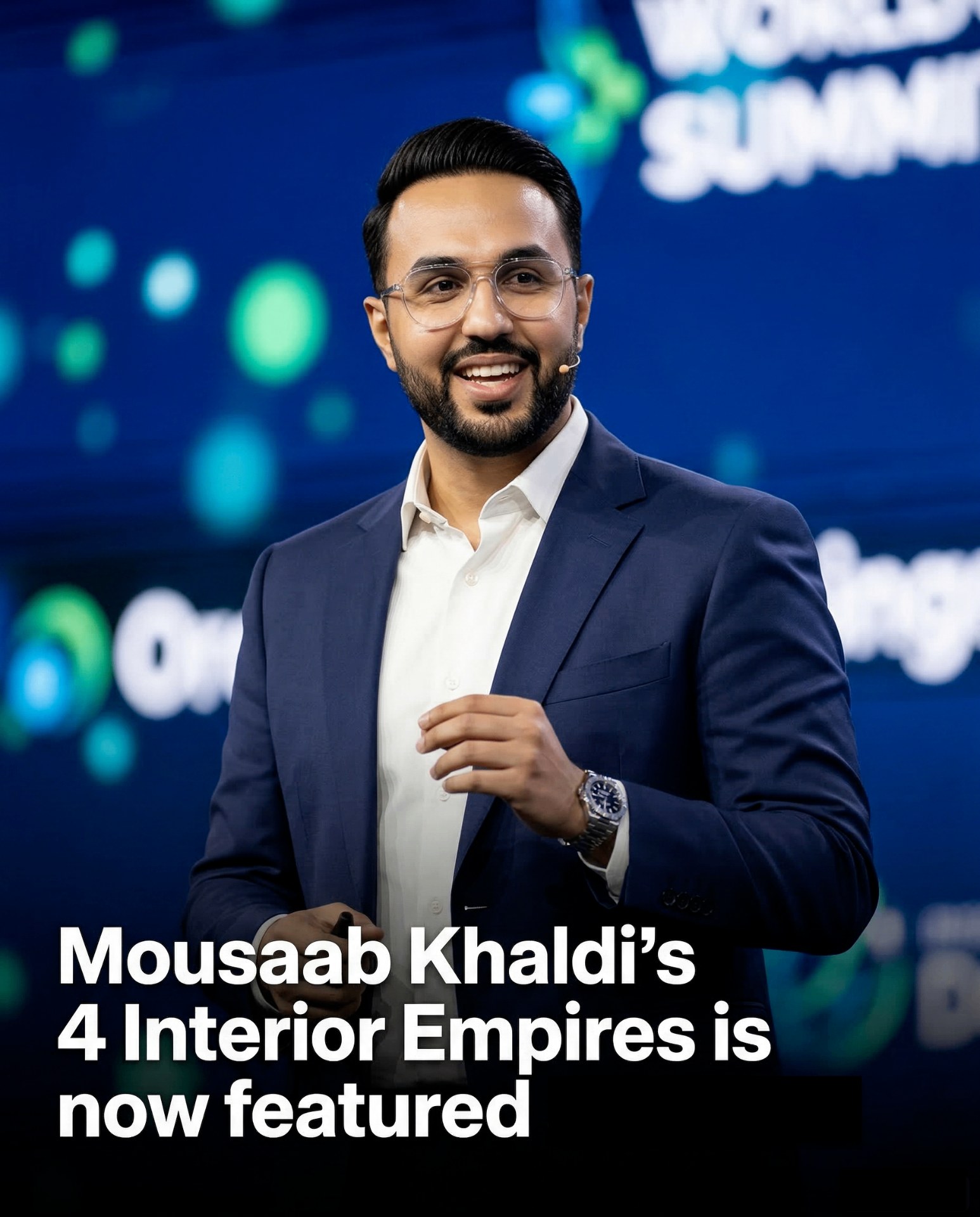 Mousaab Khaldi on stage presenting the 4 Empires Coaching framework to founders and executives